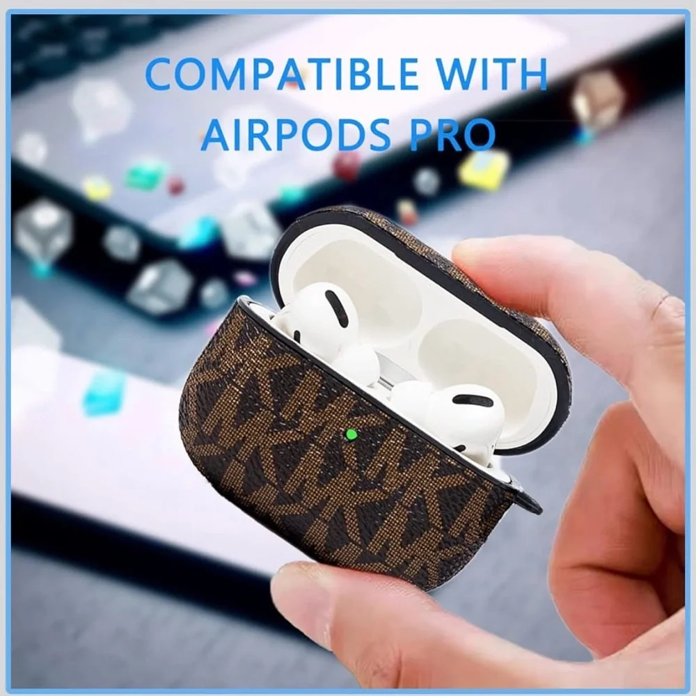 Michael Kors Brown/Tan Monogram AirPods Pro Carry Case with Clip - Picture 3 of 5